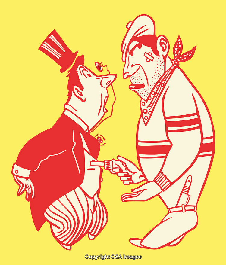 Illustration of Characters in a Comedic Interaction with a Cartoon Style