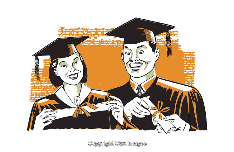 Colorful Illustration of Graduates Celebrating Success with Diplomas