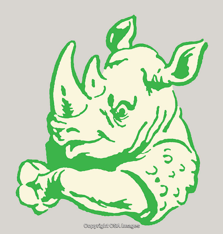 Green and White Artistic Stylized Rhino Illustration with Characterful Expression