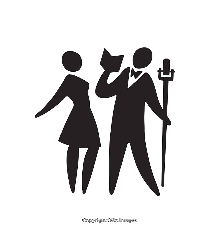 Silhouettes of Performers Singing and Dancing in Stylish Line Art