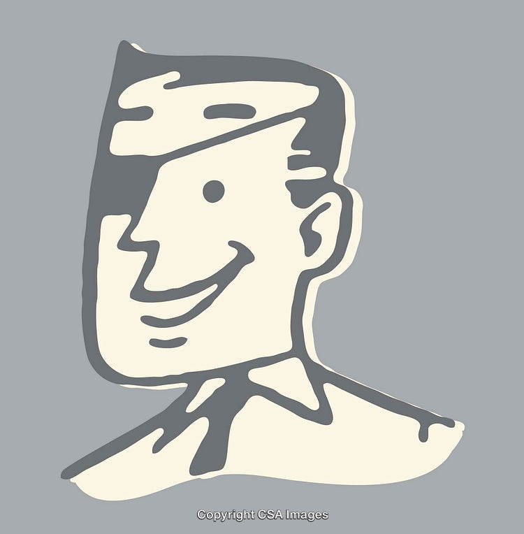 Retro-Style Smiling Man Illustration in Minimalistic Color Scheme