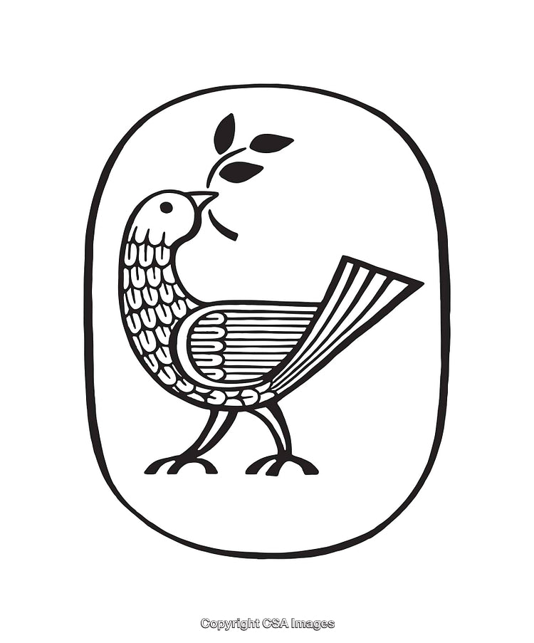 Black and White Line Art Illustration of a Bird Carrying an Olive Branch