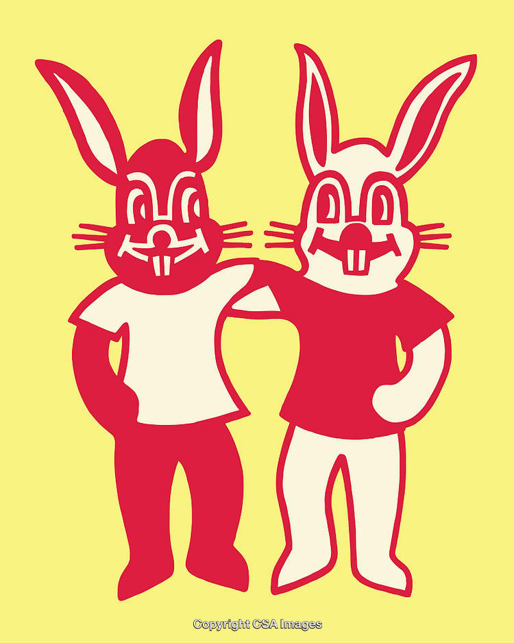 Two Cartoon Rabbits Smiling Together Depicting Friendship and Joy