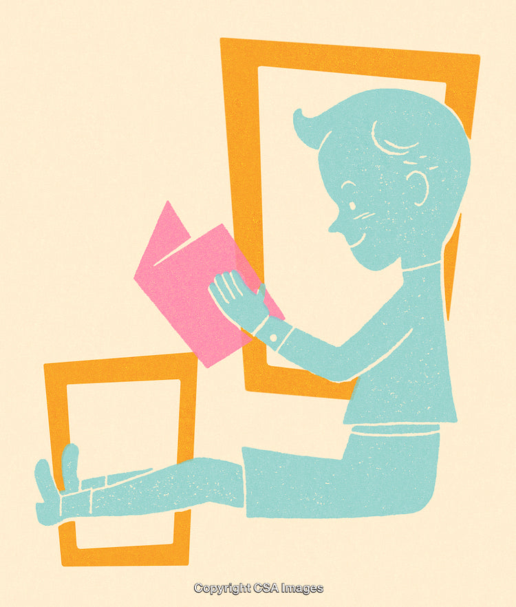 Retro Illustration of a Child Reading in a Minimalist Style