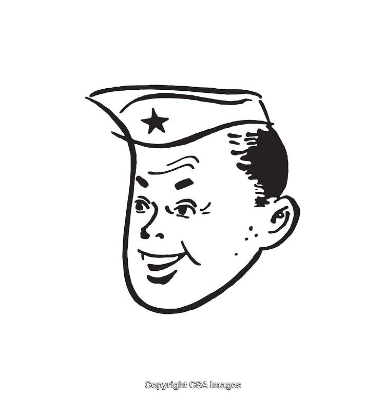 Vintage Black and White Cartoon Illustration of Smiling Sailor