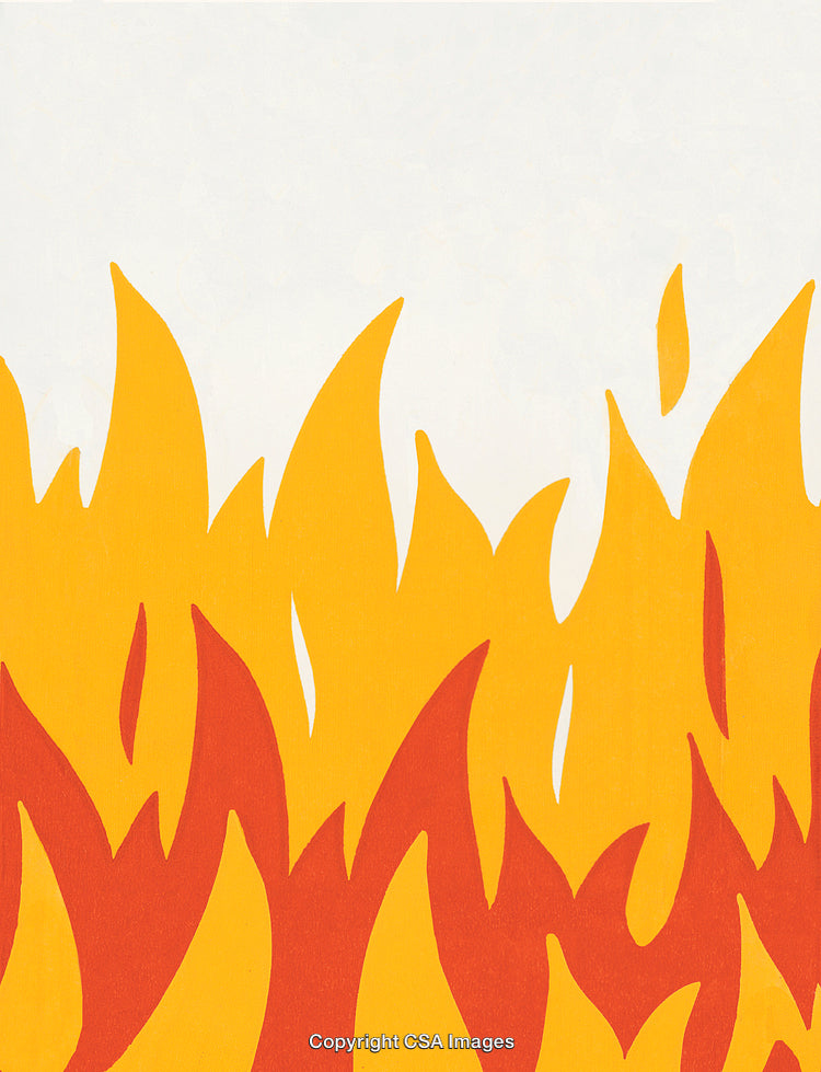 Stylized Illustration of Bright Orange and Red Flames Isolated on White Background