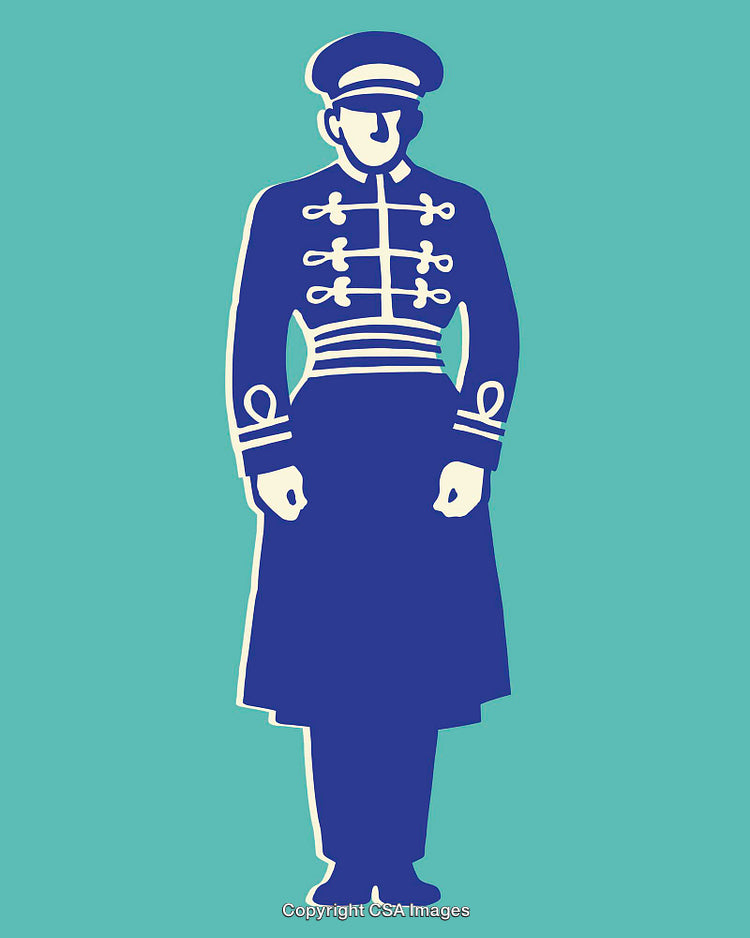 Stylized Line Art Illustration of a Uniformed Officer on a Solid Background