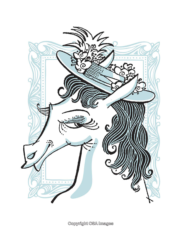Elegant Whimsical Illustration of a Stylish Horse Wearing a Fancy Hat