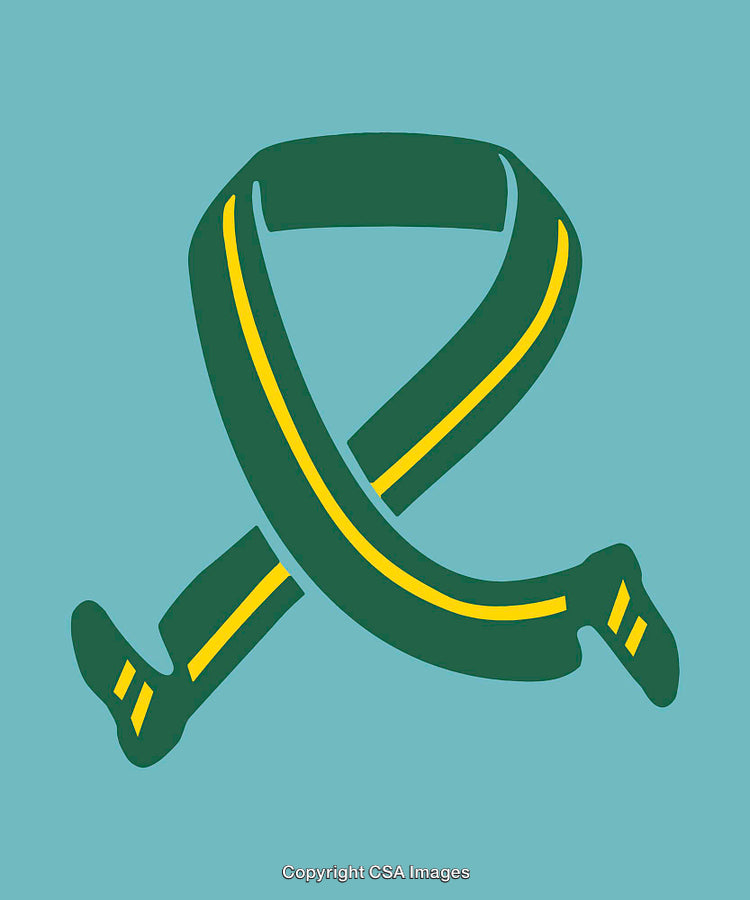 Green Ribbon Illustration Forming Running Legs on Blue Background