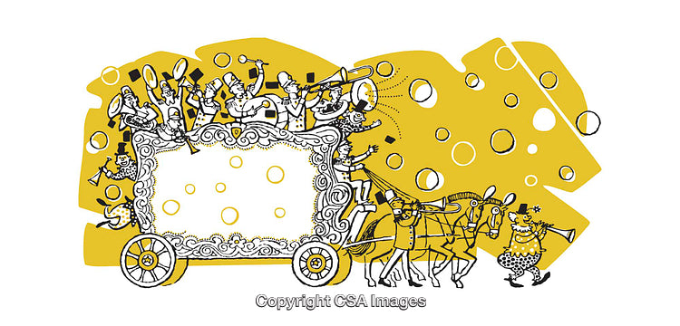 Vibrant Illustration of Parade with Musicians on a Decorated Carriage