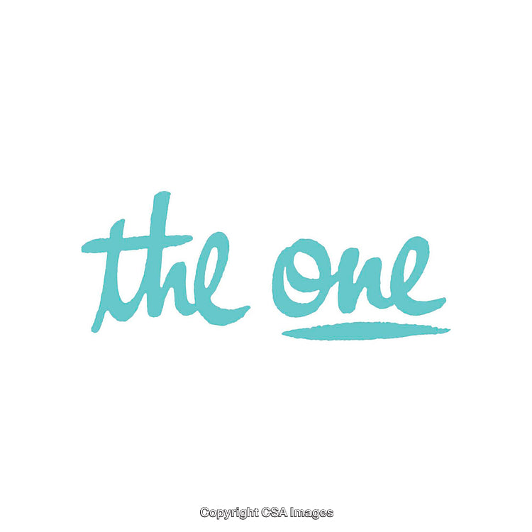 Handwritten Aqua Text Inscription 'The One' on White Background