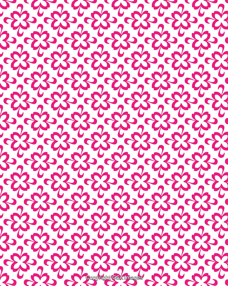 Pink Abstract Floral Pattern with Repeating Motifs on White Background