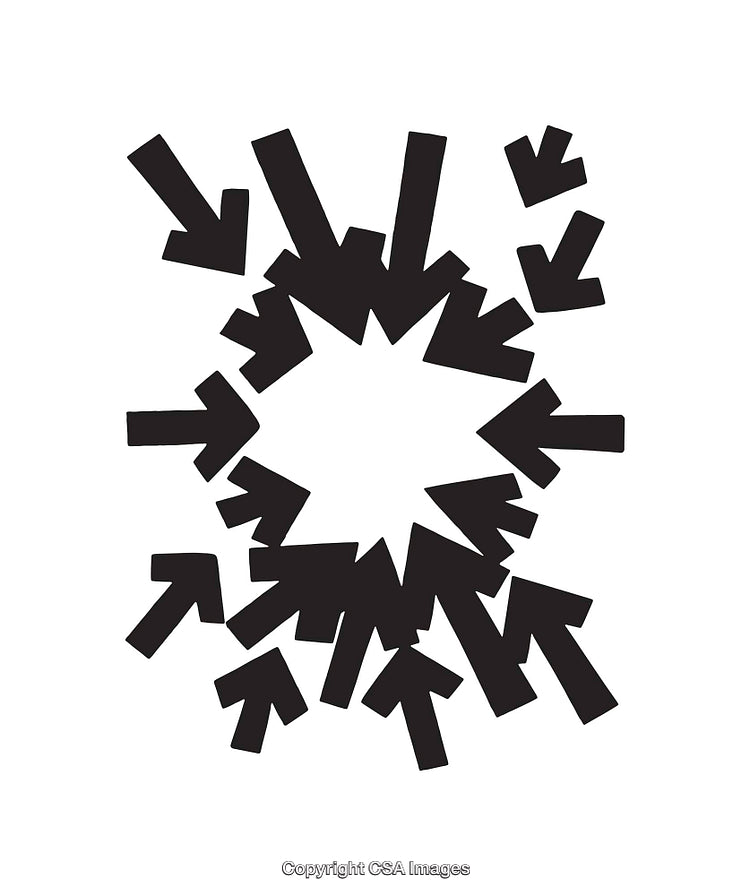 Abstract Black Arrows Pointing Radially Towards a Negative Space Center