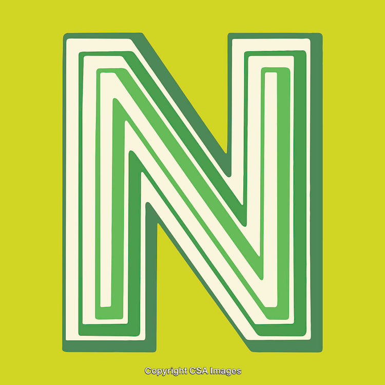 Bold Graphic Representation of the Letter N in Green and Yellow Tones