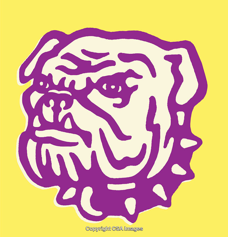Bold Line Art Illustration of a Bulldog on a Vibrant Yellow Background
