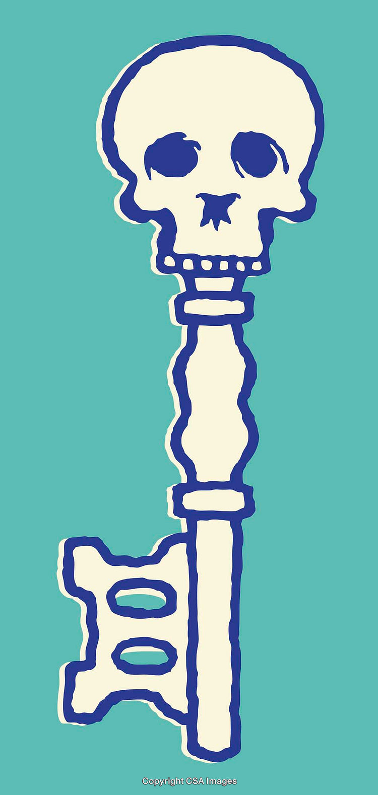 Illustration of a Skull Shaped Key Against a Light Blue Background