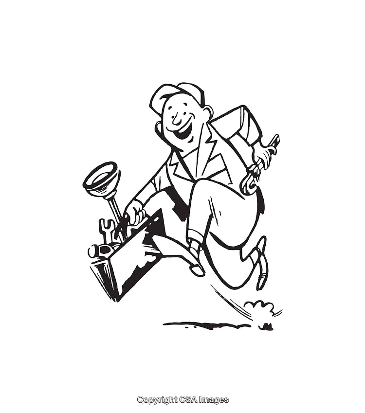Cheerful Repairman Hurrying With Tools in Hand Line Art Illustration