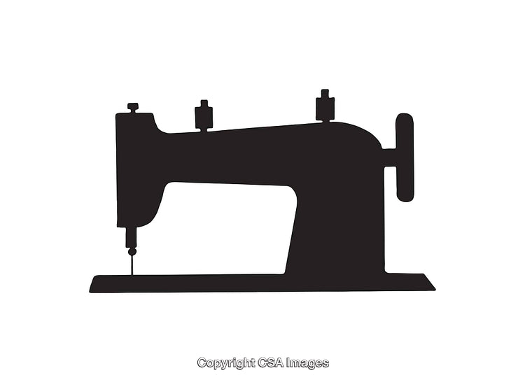 Silhouette Icon of a Vintage Sewing Machine on White Background