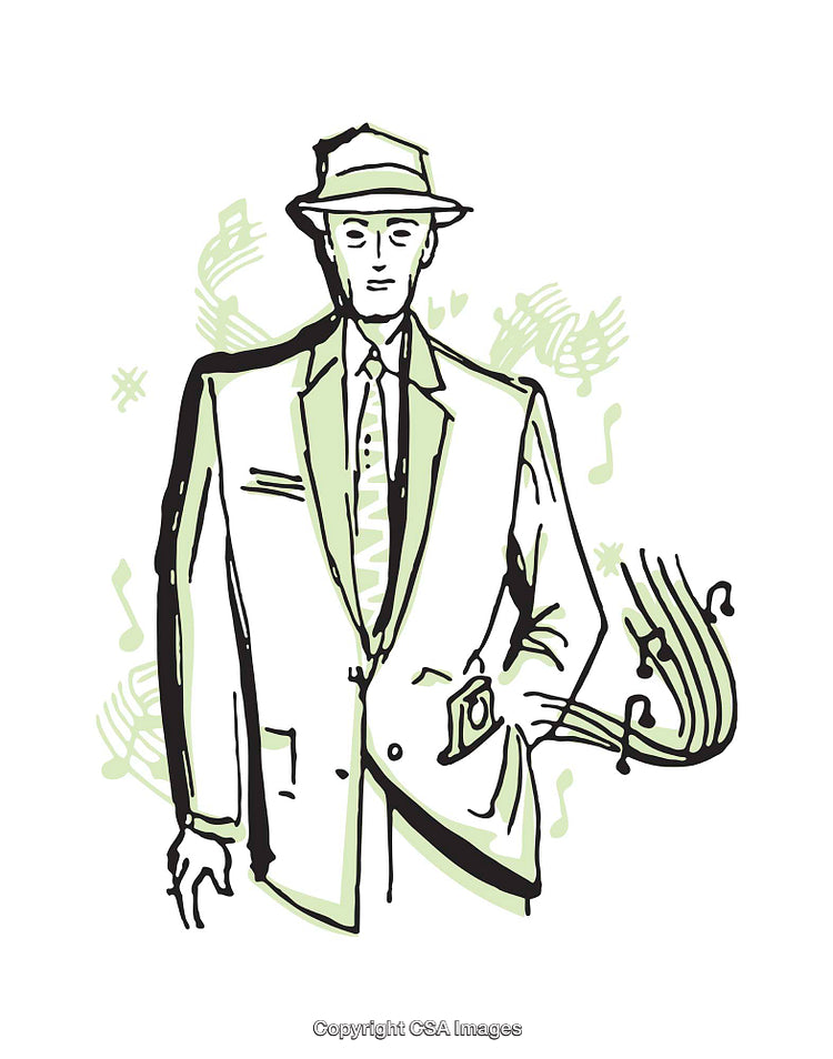Retro Illustration of a Suited Man With Musical Elements