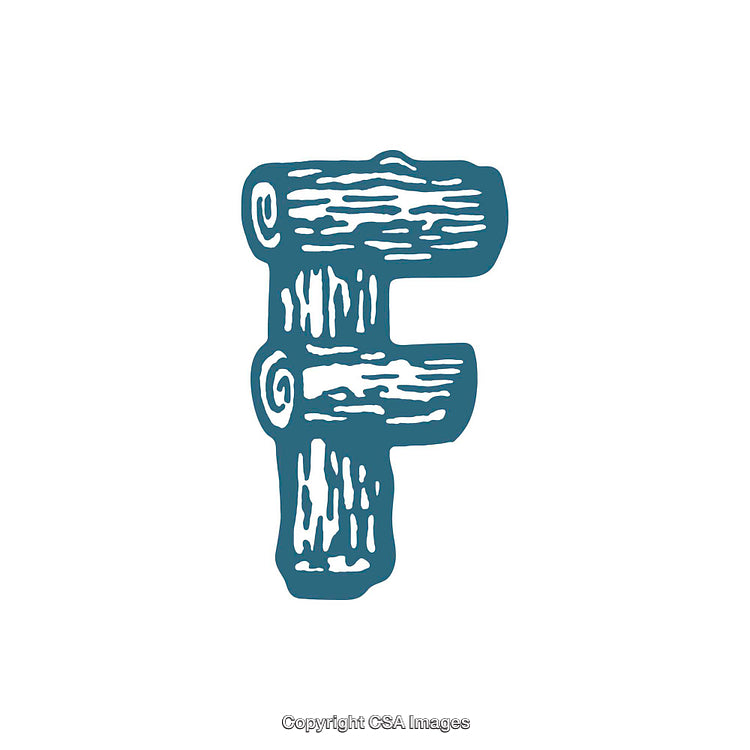 Rustic Textured Illustration of a Letter F in Wooden Style Design