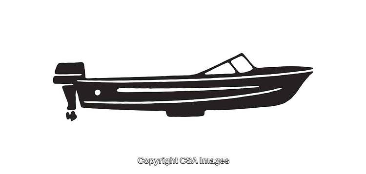 Silhouette of a Motorboat with Outboard Engine in Black and White