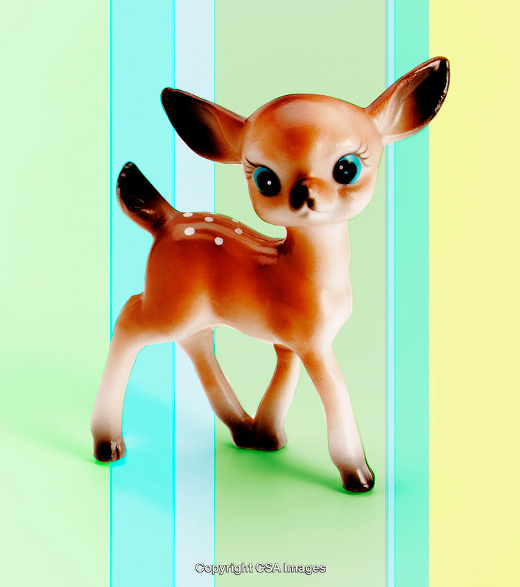 Colorful Vintage Deer Figurine on Bright Pastel Gradient Background