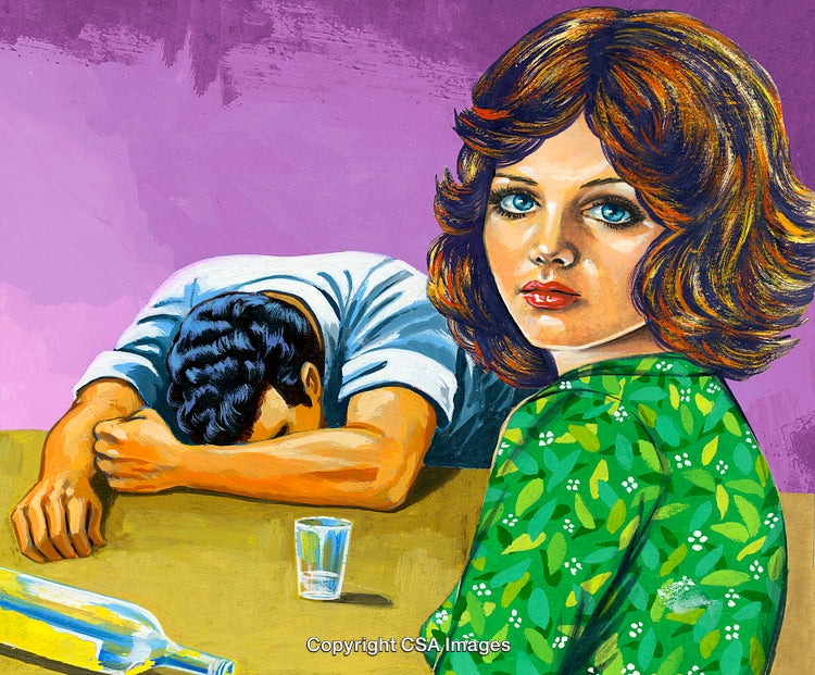 Emotional Portrait of a Woman with a Man in a Melancholic Scene