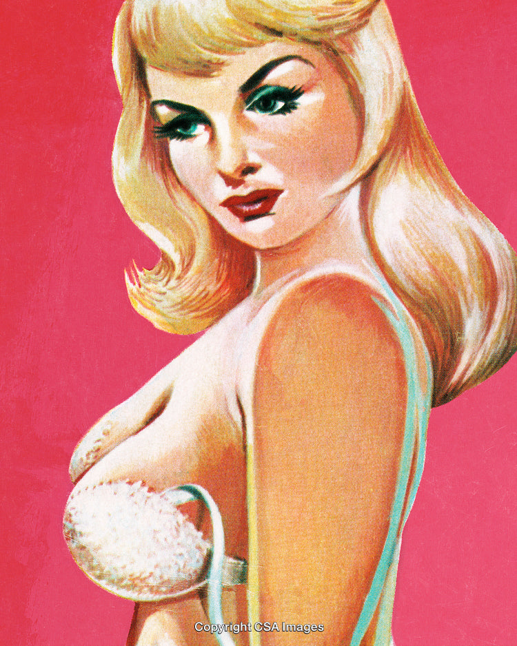 Retro Illustration of a Woman with Blonde Hairstyle on Pink Background