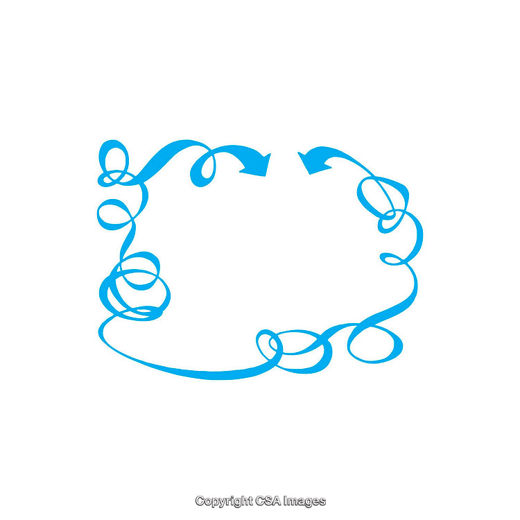 Blue Abstract Arrow Design with Swirling Decorative Elements on White Background