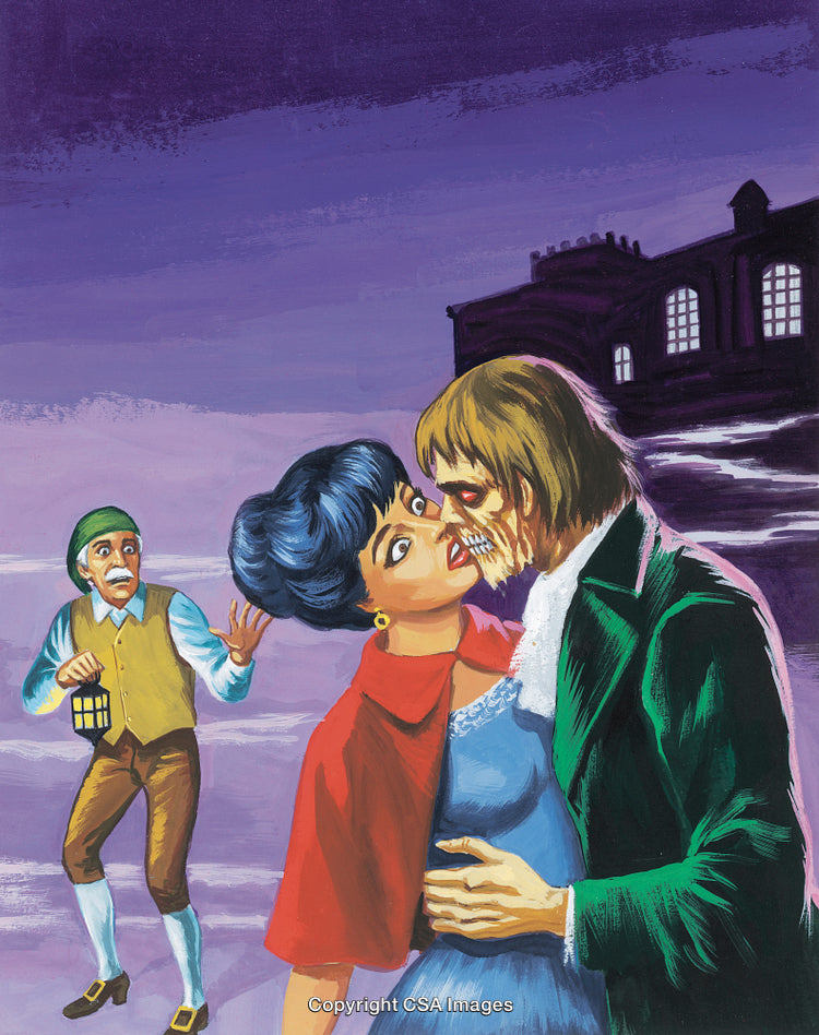 Vintage Horror Illustration Featuring a Dramatic Scene at Night
