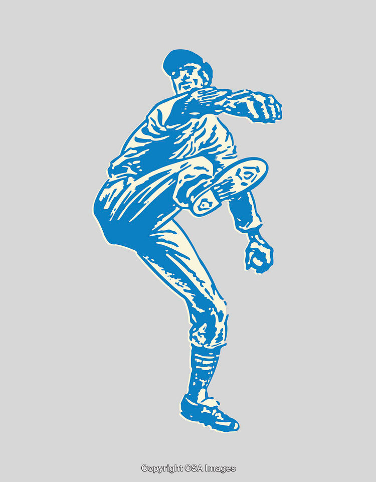 Vintage Line Art Illustration of a Baseball Player in Action Pose