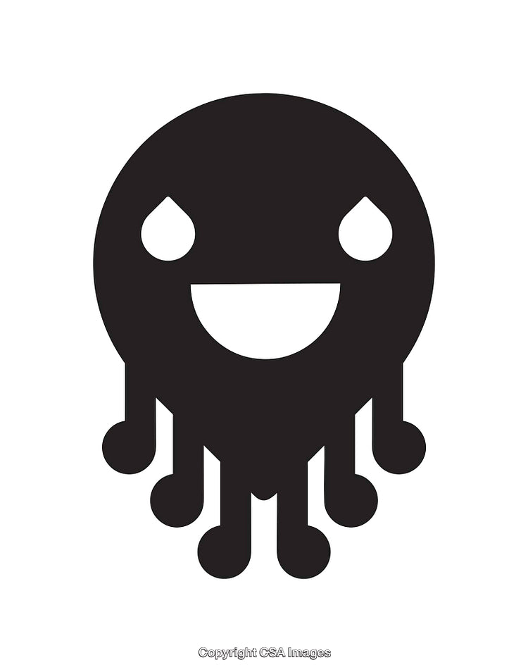Black and White Smiling Face Icon with Dripping Features