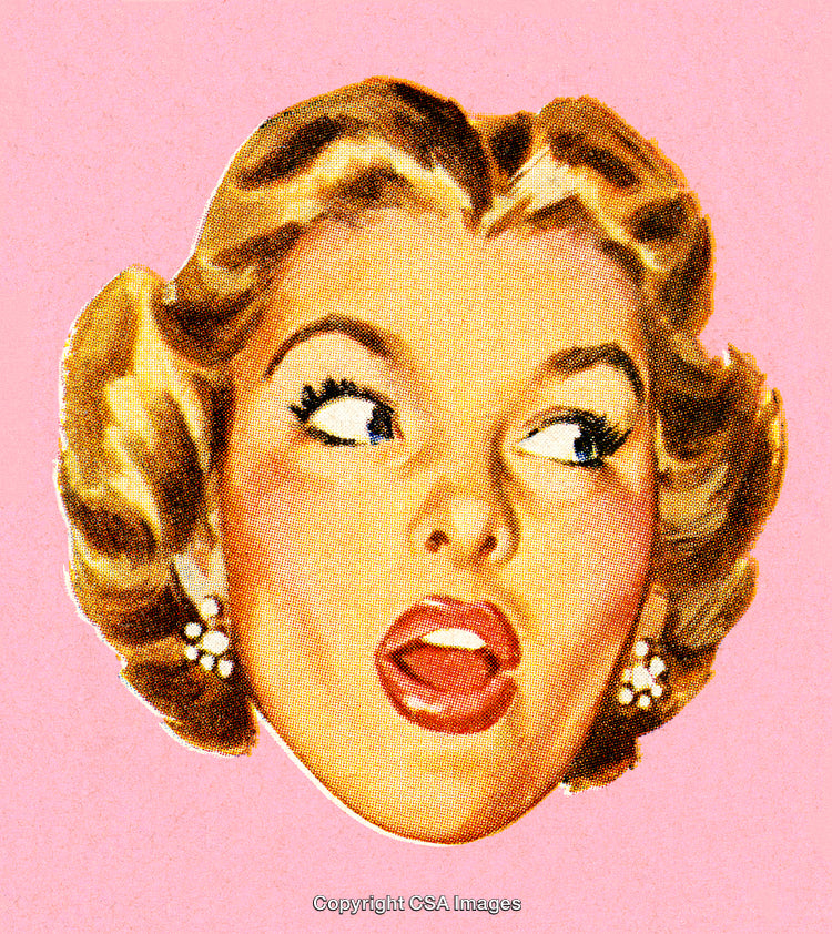 Vintage Style Woman With Surprised Expression on Pink Background