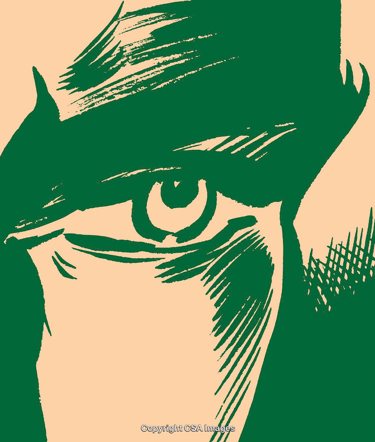 Green and Beige Stylized Eye Illustration with Bold Lines and Abstract Features