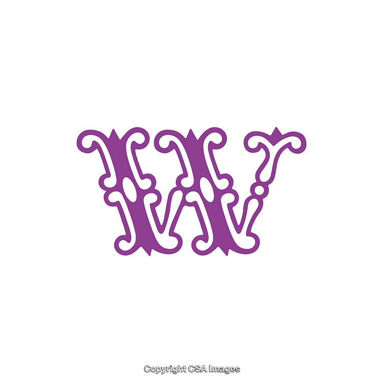 Ornate Purple W Monogram on White Background