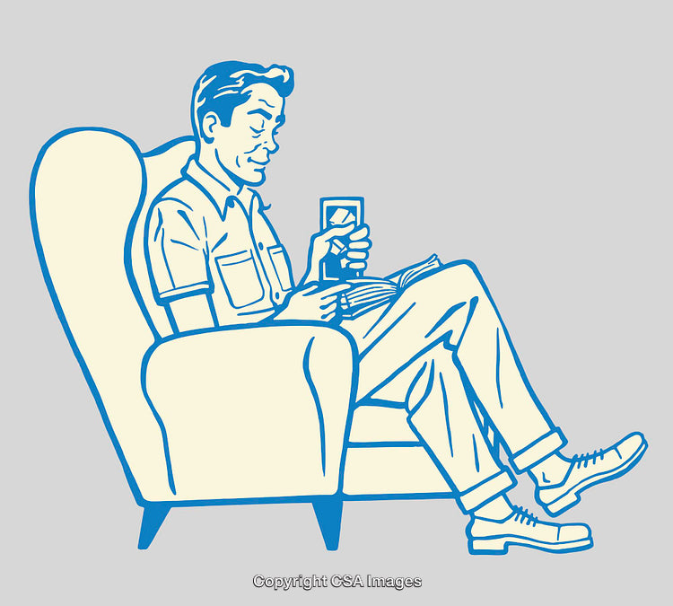 Retro Illustration of a Man Relaxing With a Drink and Book