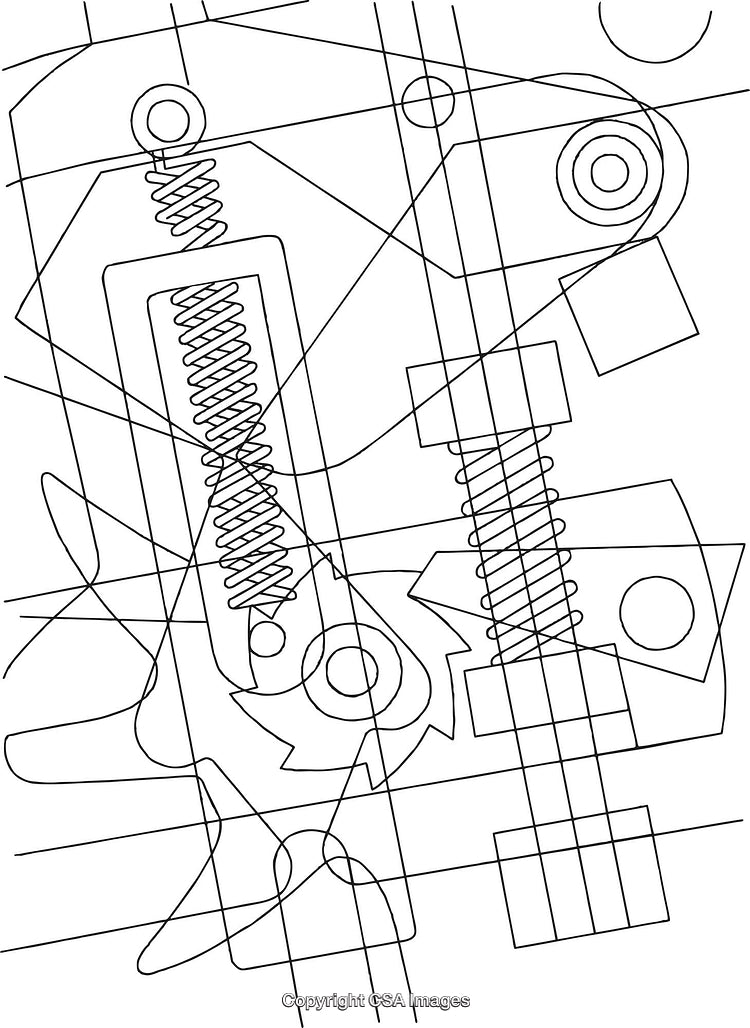 Abstract Black and White Mechanical Line Art Illustration