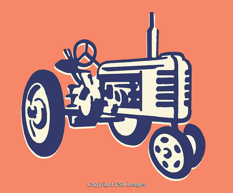 Vintage Tractor Illustration with Bold Contrasting Colors on Minimal Background