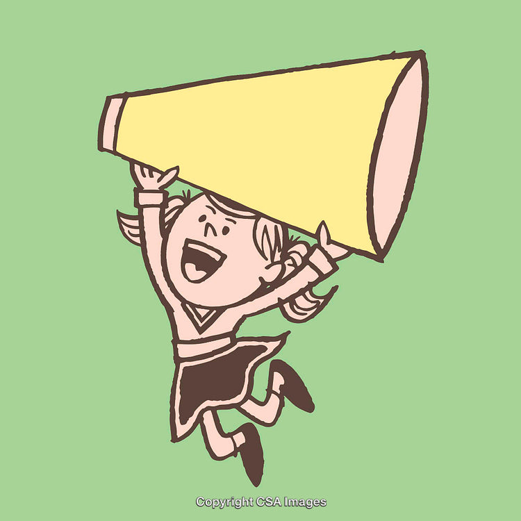 Cheerful Girl Holding a Yellow Megaphone with a Bright Smile