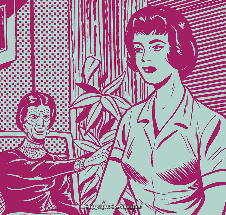 Retro Illustration of Two Women in a Vintage Interior Setting
