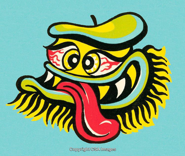 Colorful Whimsical Illustration of a Stylized Face with Vibrant Expressions