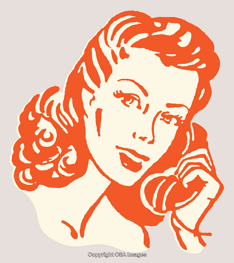 Retro Style Illustration of a Woman Using a Telephone in Color Line Art