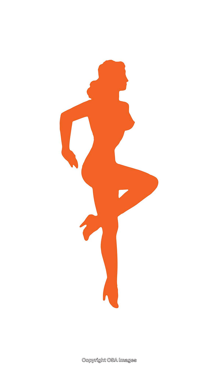 Silhouette of Elegant Women Icon in Vibrant Orange on White Background