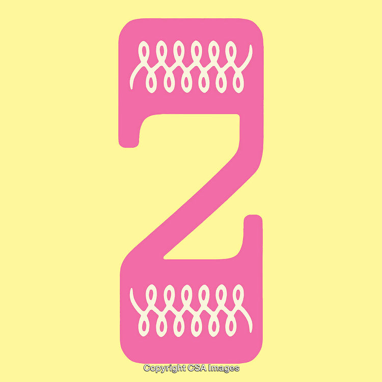Stylized Pink Number Two with Loop Design on Yellow Background
