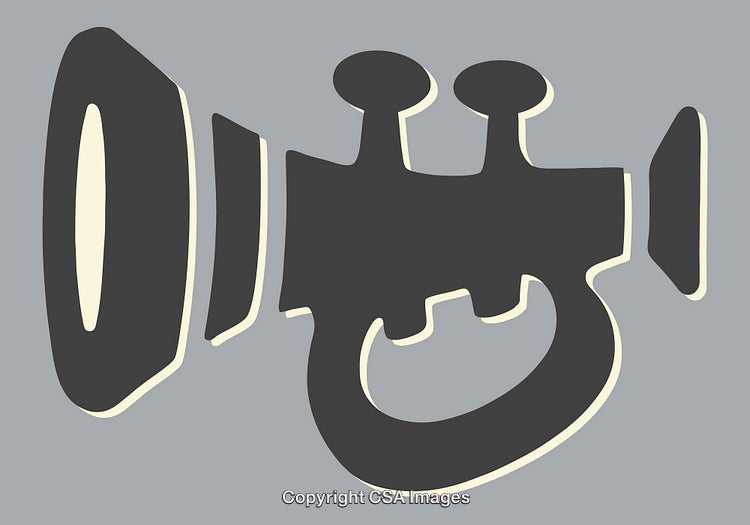 Stylized Silhouette Illustration of a Trumpet Musical Instrument on Gray Background