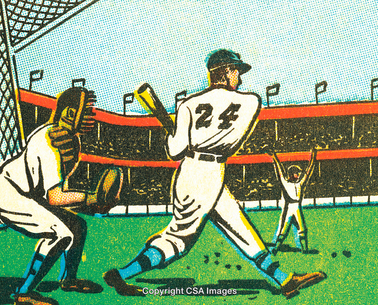 Vintage Comic Illustration of a Baseball Game Scene in Action