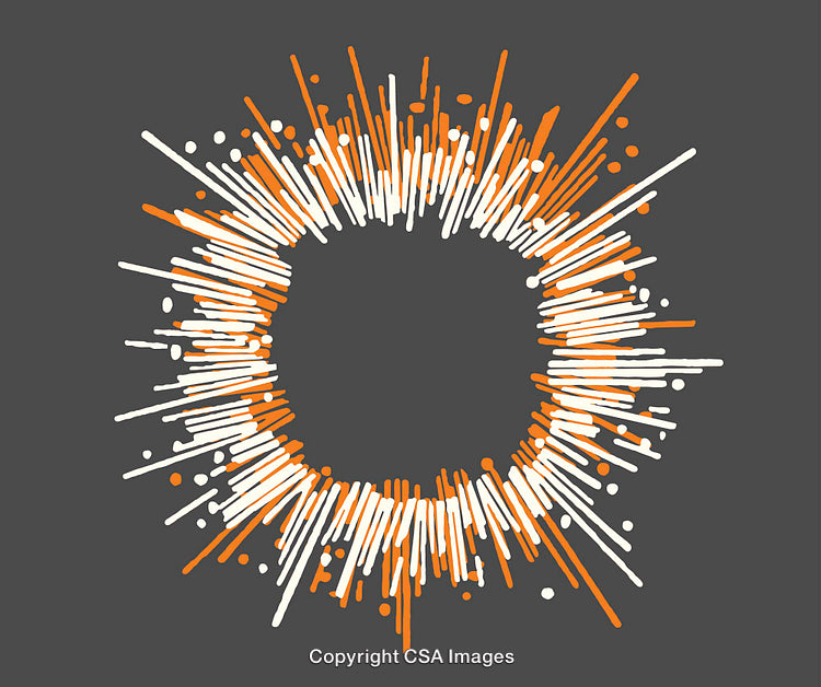 Abstract Circular Burst of Orange and White Lines on Dark Background