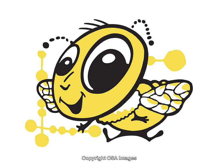 Cute Cartoon Bee Illustration with Cheerful Expression and Yellow Highlights