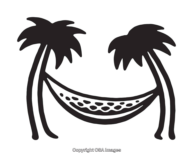 Palm Trees and Hammock Line Art Illustration in Black and White
