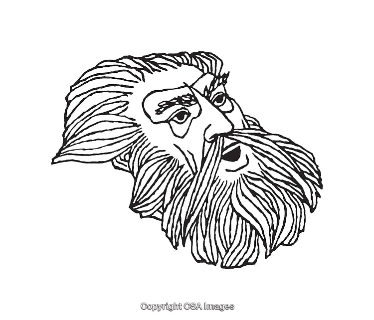 Black and White Line Art of a Bearded Face Illustration